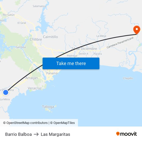 Barrio Balboa to Las Margaritas map