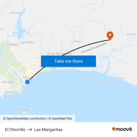 El Chorrillo to Las Margaritas map