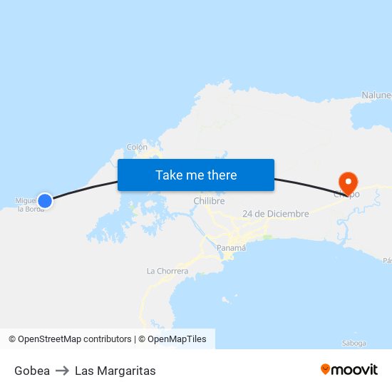 Gobea to Las Margaritas map