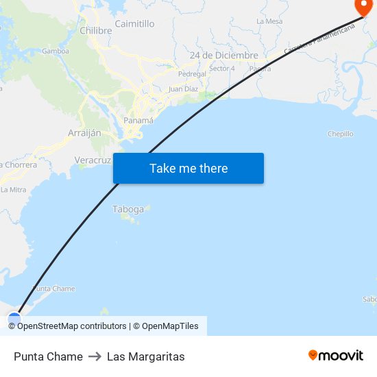 Punta Chame to Las Margaritas map