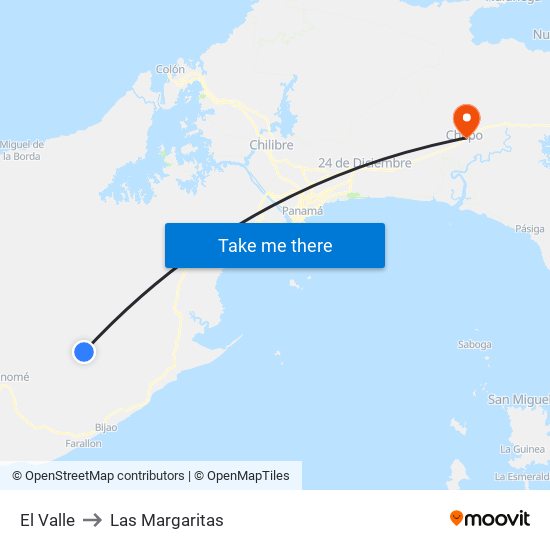 El Valle to Las Margaritas map