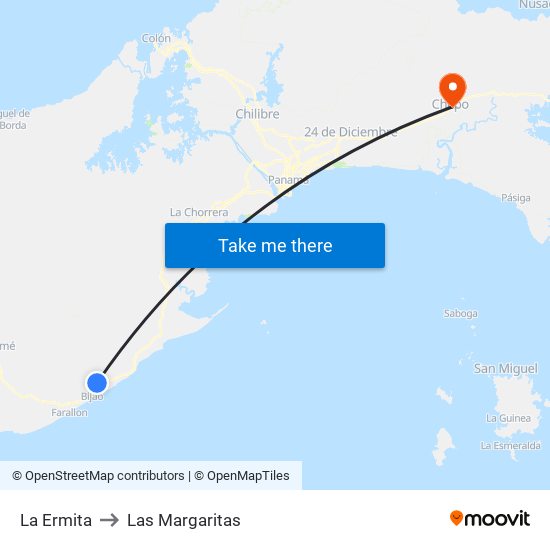 La Ermita to Las Margaritas map
