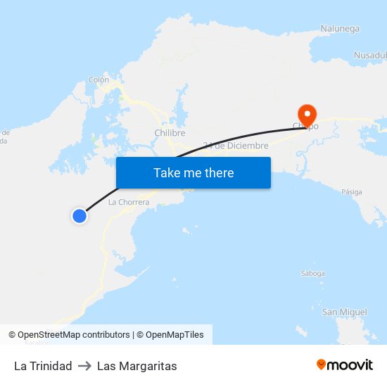 La Trinidad to Las Margaritas map