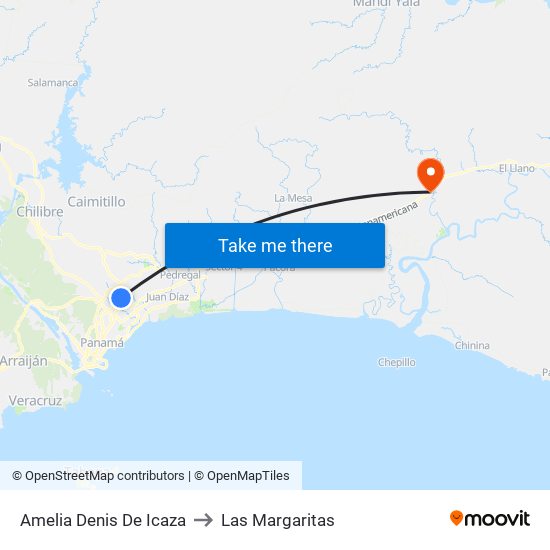 Amelia Denis De Icaza to Las Margaritas map