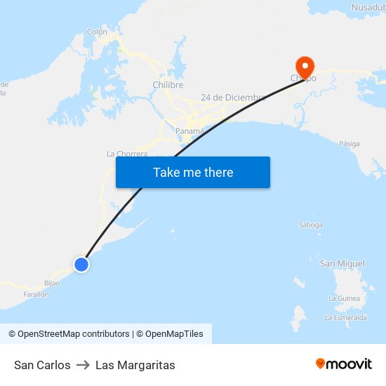 San Carlos to Las Margaritas map