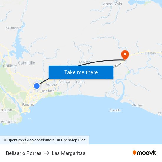 Belisario Porras to Las Margaritas map