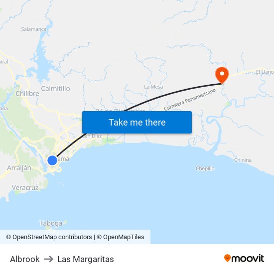 Albrook to Las Margaritas map