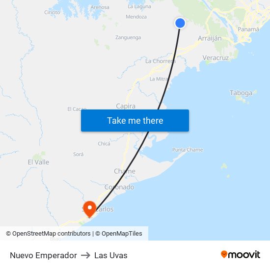 Nuevo Emperador to Las Uvas map