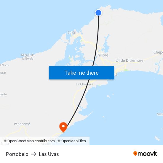 Portobelo to Las Uvas map