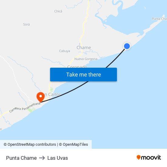 Punta Chame to Las Uvas map