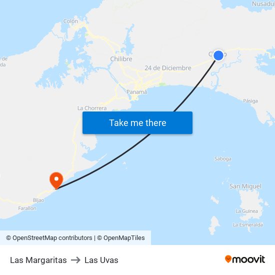 Las Margaritas to Las Uvas map