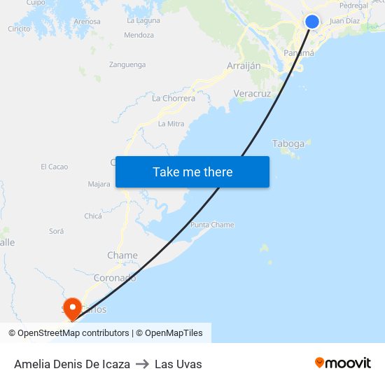 Amelia Denis De Icaza to Las Uvas map
