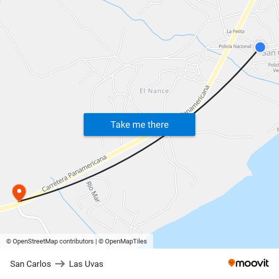 San Carlos to Las Uvas map