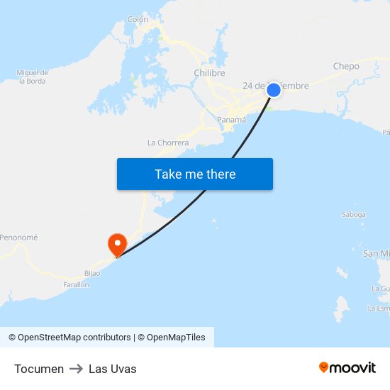 Tocumen to Las Uvas map