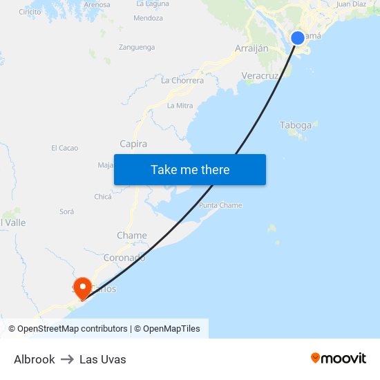 Albrook to Las Uvas map