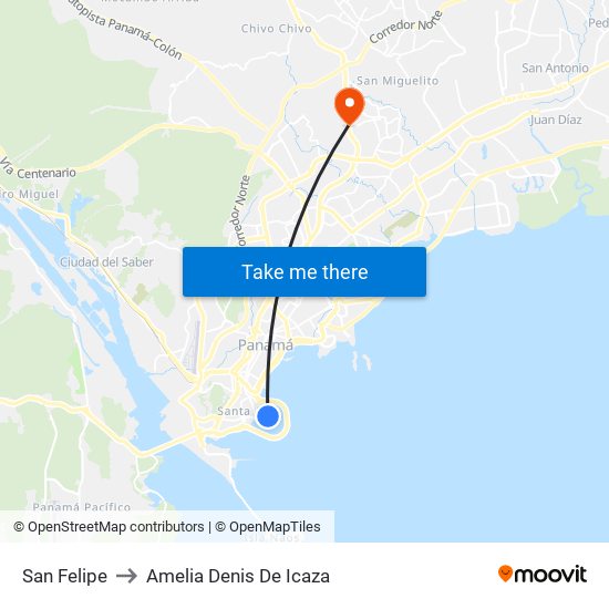 San Felipe to Amelia Denis De Icaza map