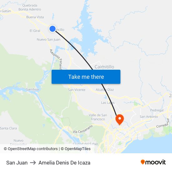 San Juan to Amelia Denis De Icaza map