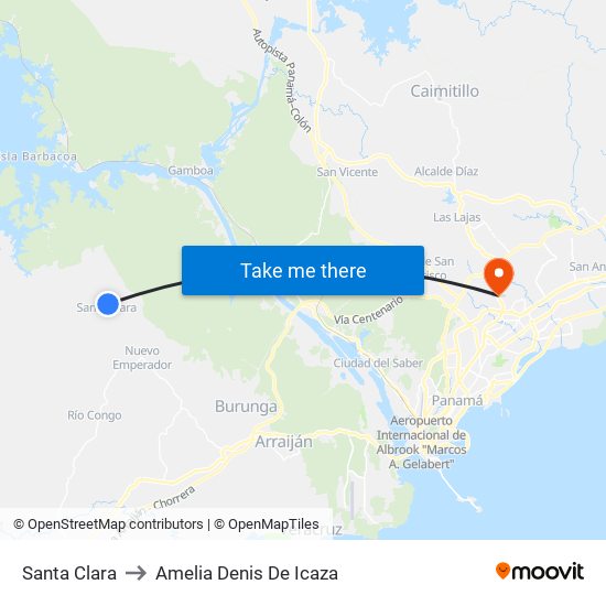 Santa Clara to Amelia Denis De Icaza map