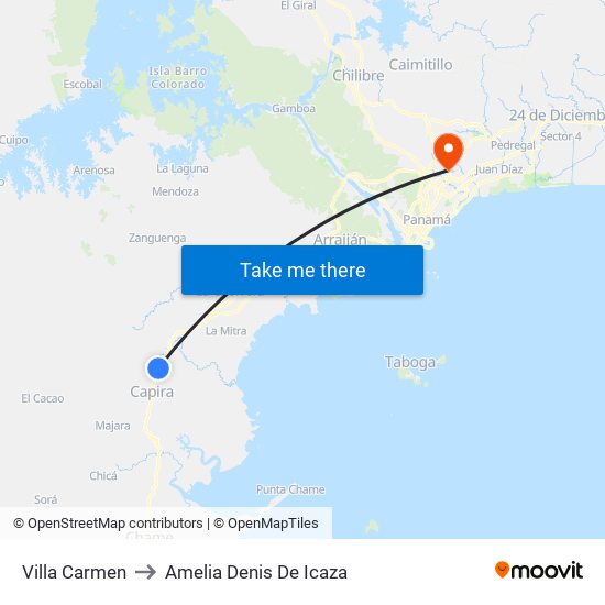 Villa Carmen to Amelia Denis De Icaza map