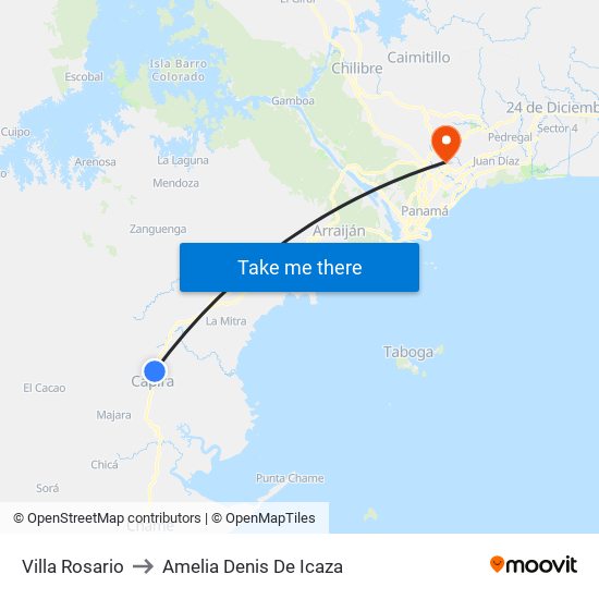 Villa Rosario to Amelia Denis De Icaza map