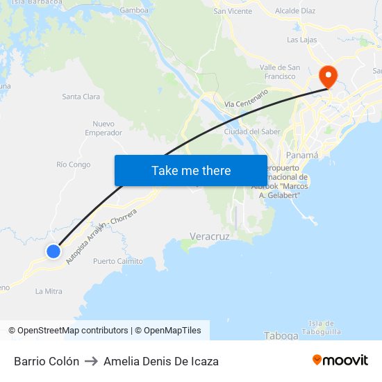 Barrio Colón to Amelia Denis De Icaza map