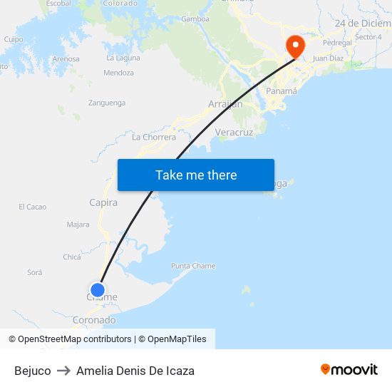 Bejuco to Amelia Denis De Icaza map