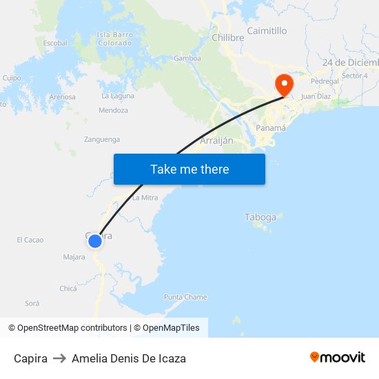 Capira to Amelia Denis De Icaza map