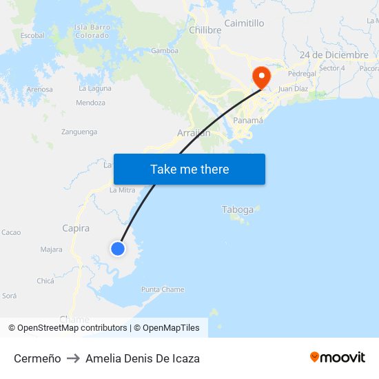 Cermeño to Amelia Denis De Icaza map