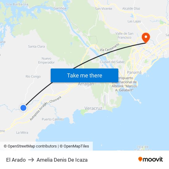 El Arado to Amelia Denis De Icaza map