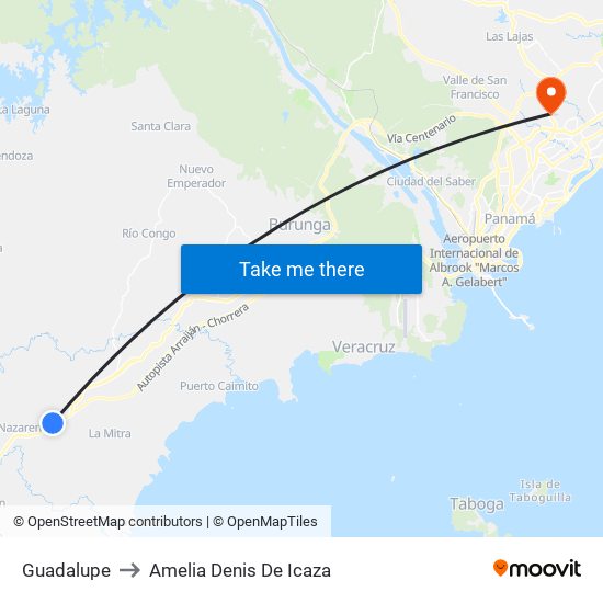 Guadalupe to Amelia Denis De Icaza map