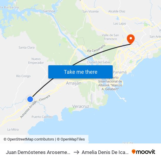 Juan Demóstenes Arosemena to Amelia Denis De Icaza map