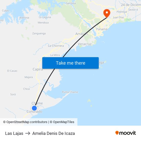 Las Lajas to Amelia Denis De Icaza map