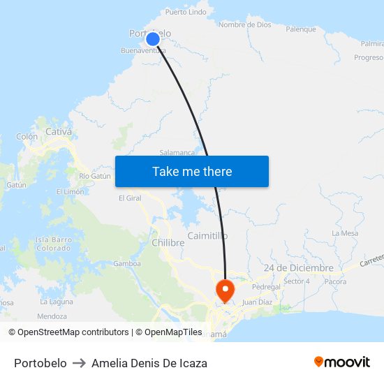 Portobelo to Amelia Denis De Icaza map