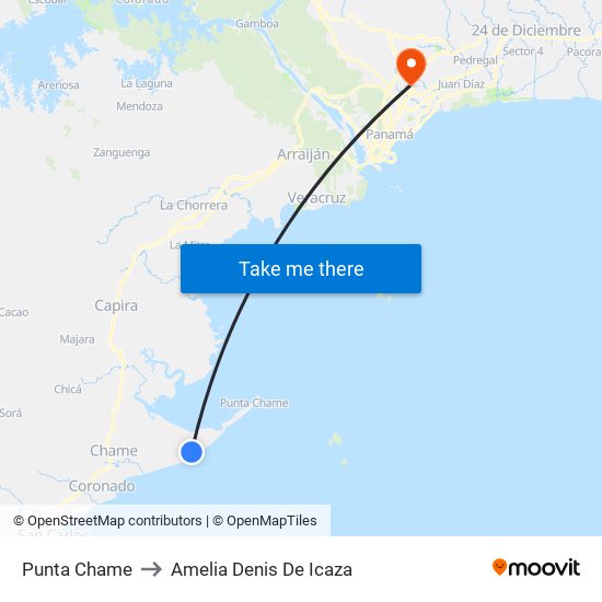 Punta Chame to Amelia Denis De Icaza map