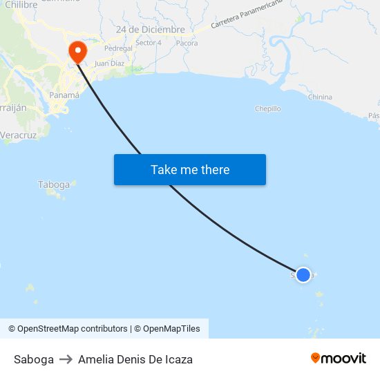 Saboga to Amelia Denis De Icaza map