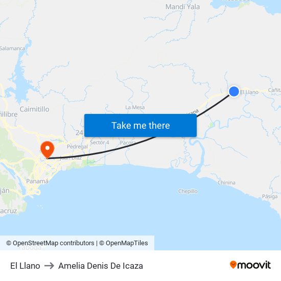 El Llano to Amelia Denis De Icaza map