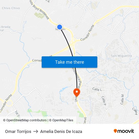 Omar Torrijos to Amelia Denis De Icaza map