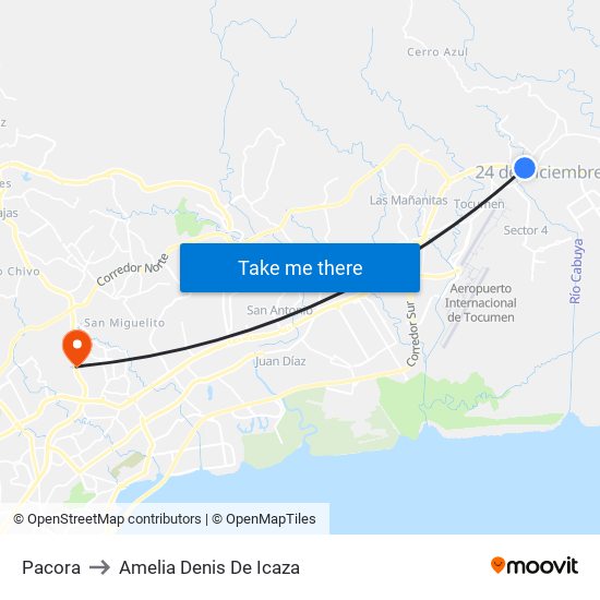 Pacora to Amelia Denis De Icaza map