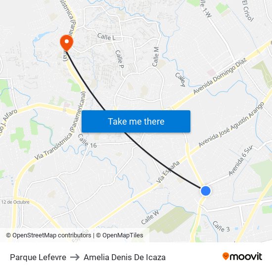 Parque Lefevre to Amelia Denis De Icaza map