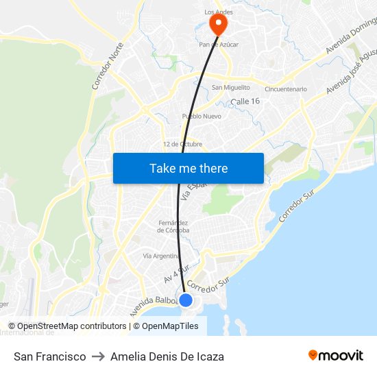 San Francisco to Amelia Denis De Icaza map
