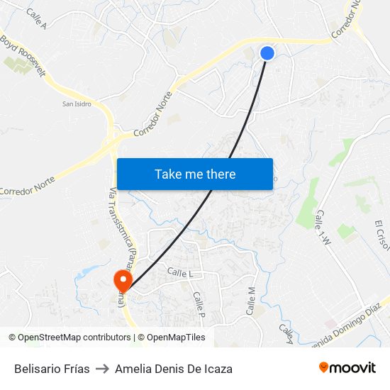 Belisario Frías to Amelia Denis De Icaza map