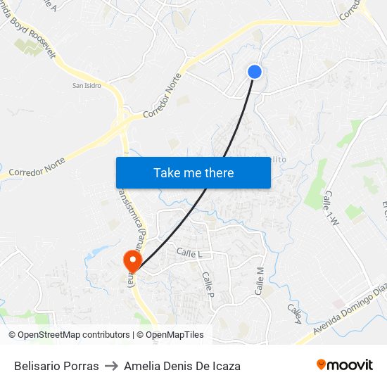 Belisario Porras to Amelia Denis De Icaza map