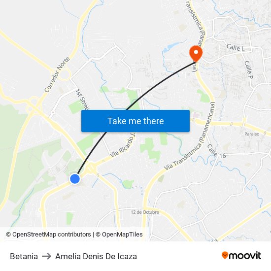 Betania to Amelia Denis De Icaza map