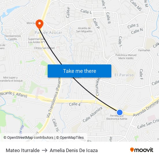 Mateo Iturralde to Amelia Denis De Icaza map