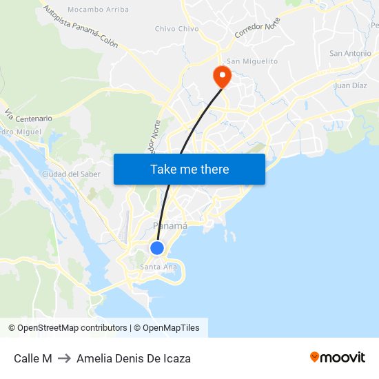 Calle M to Amelia Denis De Icaza map