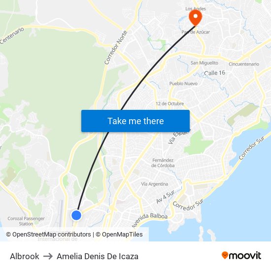 Albrook to Amelia Denis De Icaza map
