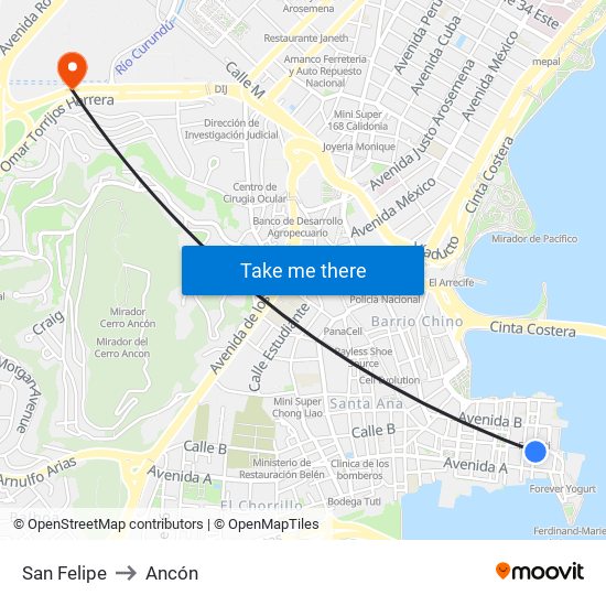 San Felipe to Ancón map