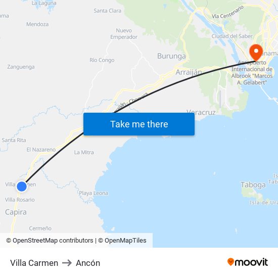 Villa Carmen to Ancón map