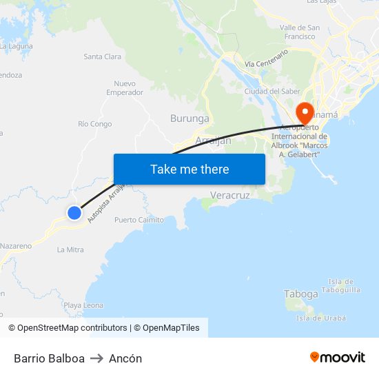 Barrio Balboa to Ancón map