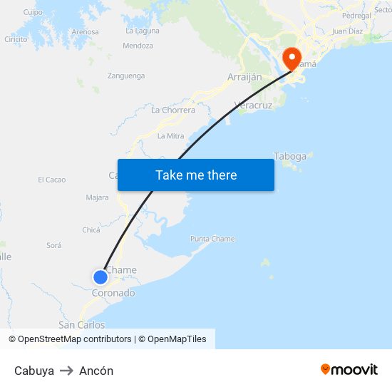Cabuya to Ancón map